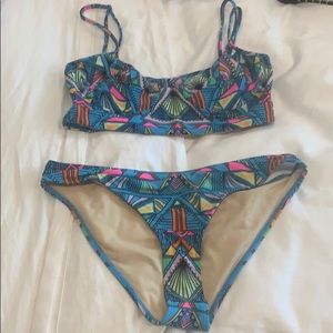 Mara Hoffman Blue Aztec Bustier Bikini M